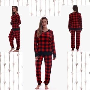 🌖 FollowMe Women's Red Jogger Pajama Pants Set Ultra-Soft Velour PJs